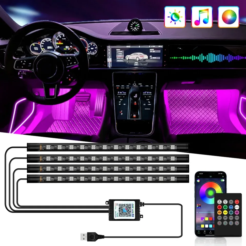 Lighting Bolt Decor - Evrensel 48 LED USB Araba RGB