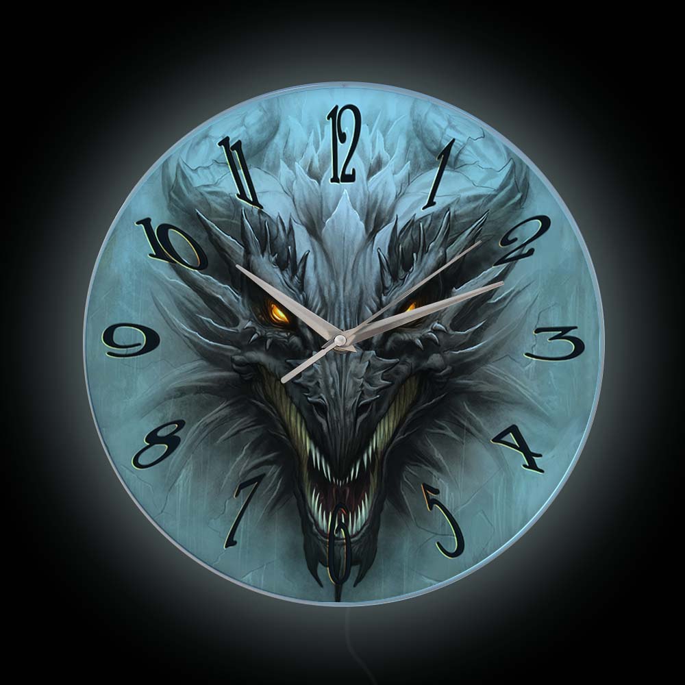 Lighting Home Decor Wall Clocks - Gotik Kötü Ejderha Kafası Aydınlık Baskılı