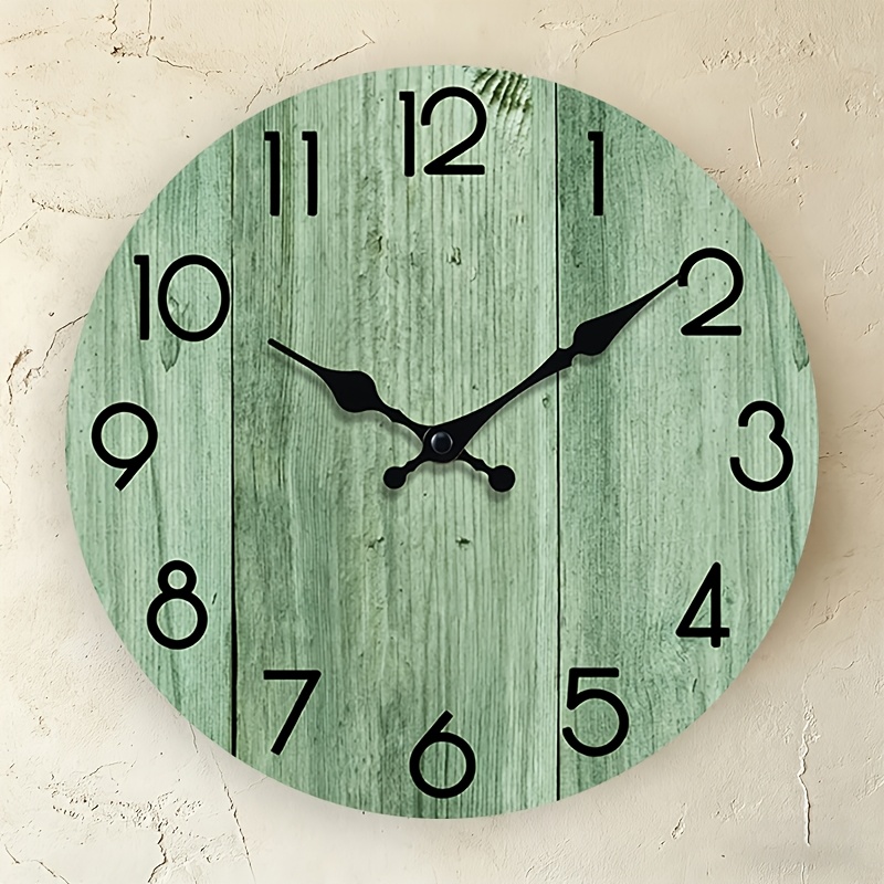 Lighting Home Decor Wall Clocks - Açık Yeşil Ahşap Desenli Yuvarlak Duvar